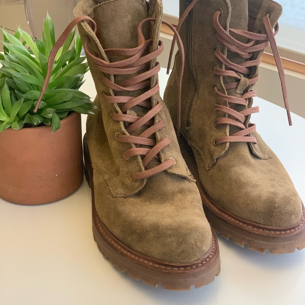 Frye Julie Suede Lace-up Zip Combat Boots Sand 8